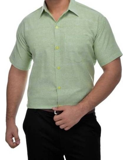 HALF-P44-SHIRT-GREEN Khadi Cotton Half Sleeve Shirt - India, XXL / 44, 0.25 kgs