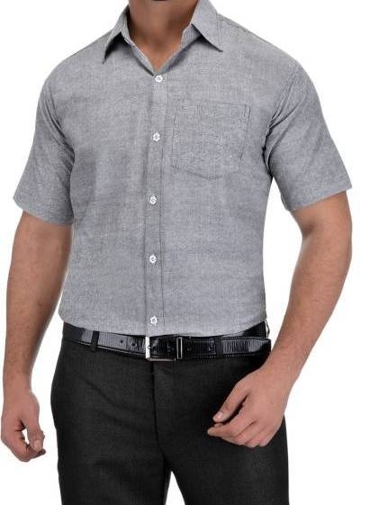 HALF-P40-SHIRT-GREY Khadi Cotton Half Sleeve Shirt - India, L / 40, 0.25 kgs