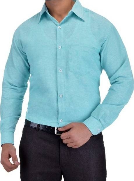 FULL-P44-SHIRT-BLUE Khadi Cotton Full Sleeve Shirt - India, XXL / 44, 0.25 kgs