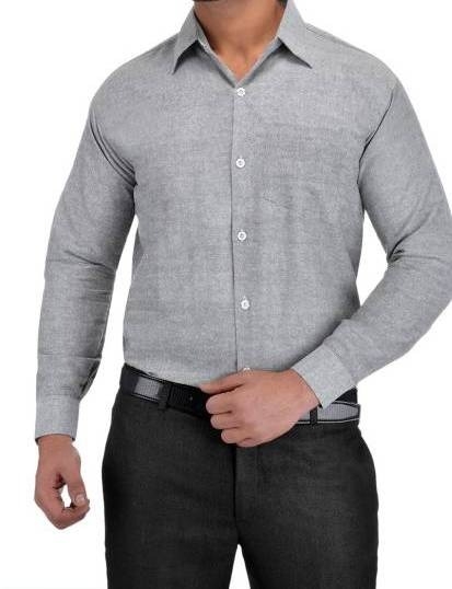 FULL-P40-SHIRT-GREY Khadi Cotton Full Sleeve Shirt - India, L / 40, 0.25 kgs