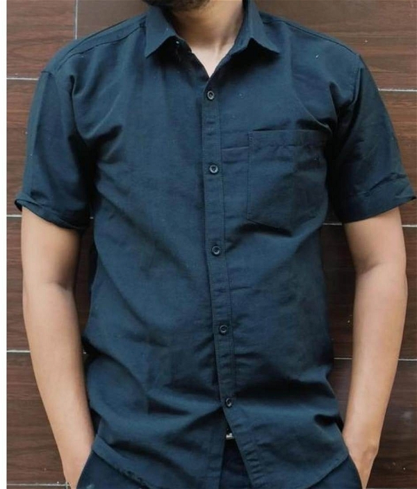 HALF-P42-SHIRT-BLACK Khadi Cotton Half Sleeve Shirt - India, XL / 42, 0.25 kgs