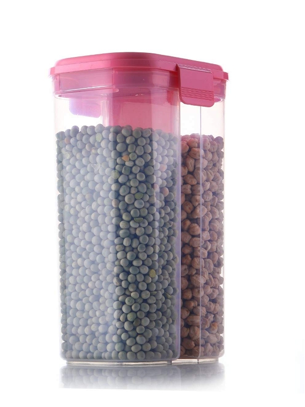 2147 Plastic 2 Sections Air Tight Transparent Food Grain Cereal Storage Container (2000ml) - India, 0.884 kgs
