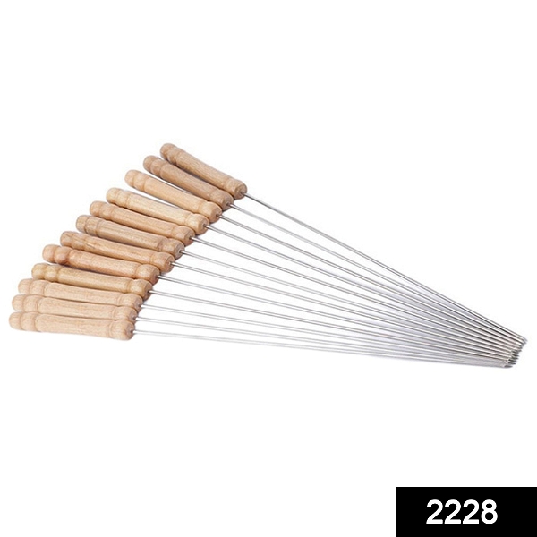 2228 Barbecue Skewers for BBQ Tandoor and Gril with Wooden Handle - Pack of 12 - China, 0.34 kgs