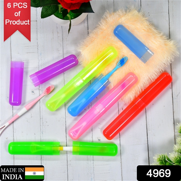 4969 6Pc Plastic Toothbrush Cover, Anti Bacterial Toothbrush Container- Tooth Brush Travel Covers, Case, Holder, Cases - India, 0.262 kgs