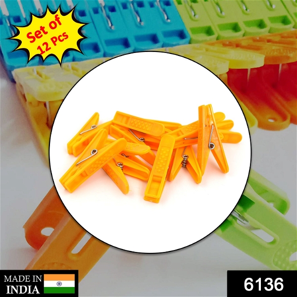 6136 12 Pc Set Cloth Clip used in all kinds of household and official places for holding cloths and stuffs purposes. - India, 0.132 kgs