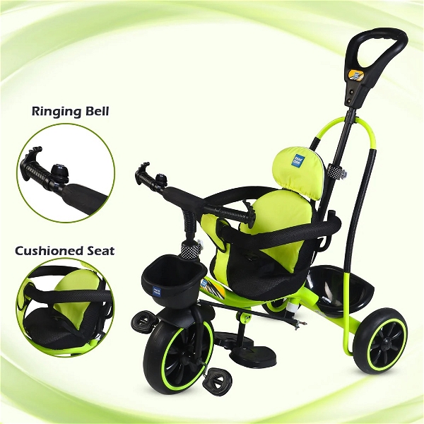 MEE MEE 2 IN 1 KIDS ROCKER TRIKE WITH PARENTAL CONTROL HANDLE | BABY TRICYCLE WITH ROCKING FEATURE, ADJUSTABLE CUSHIONED SEAT & FOOTREST (GREEN)