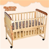 MEE MEE ROCKING WOODEN BABY COT WITH MOSQUITO NET | ADJUSTABLE HEIGHT BABY CRIB BED