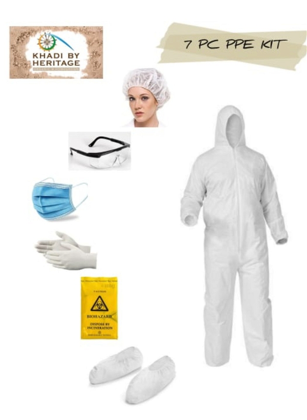 PPE KIT KHADI Non Woven Disposable (XXL) - White, Free size