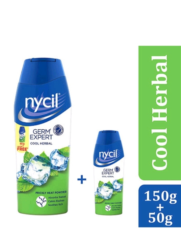 Nycil Germ Expert Cool Herbal Prickly Heat Powder 150g(Get Nycil Cool Herbal 50g Free)