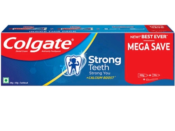 Colgate Strong Teeth Dental Cream Toothpaste Pack (200g+100g+Toothbrush)