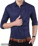 Men's Navy Blue Cotton Printed Regular Fit Casual Shirt - M