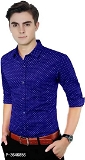 Blue Printed Cotton Slim Fit Men's Casual Shirt - M