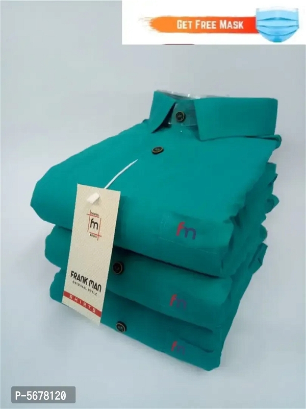 Stylish Cotton Rama Green Solid Long Sleeves Regular Fit Casual Shirt  - XL