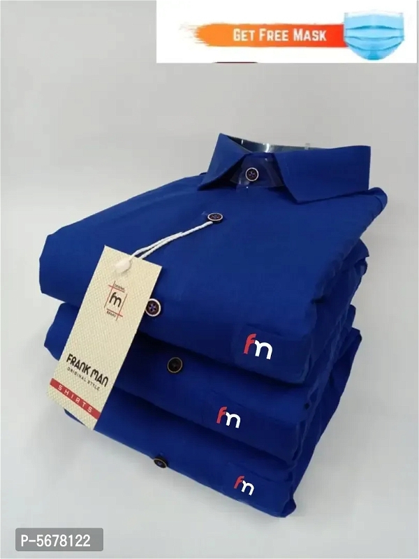 Stylish Cotton Royal Blue Solid Long Sleeves Regular Fit Casual Shirt  - XXL