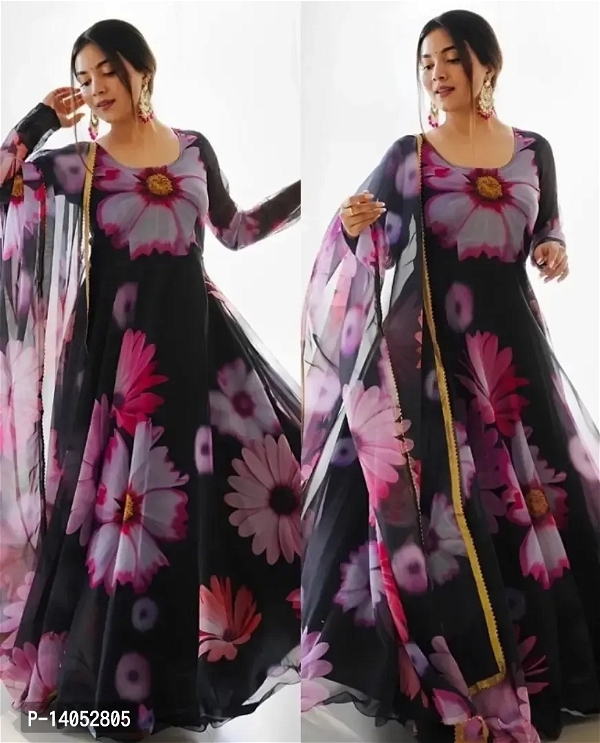 Attractive Georgette Gowns With Dupatta For Women  - M