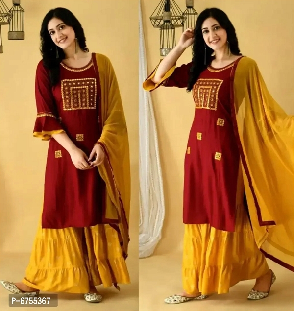 Elegant Rayon Mirror Work Embroidery Suit Set For Women - L