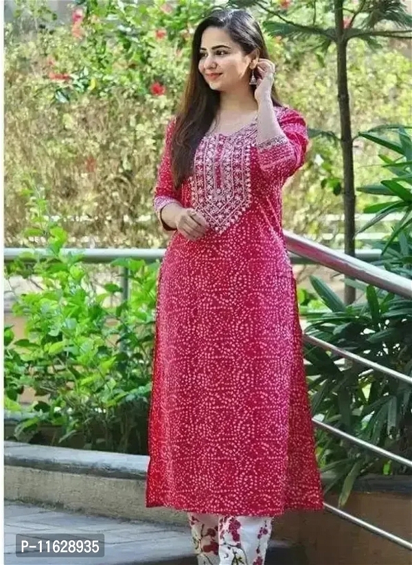 Reliable Pink Printed Rayon Kurta With Pant Set For Women  - M