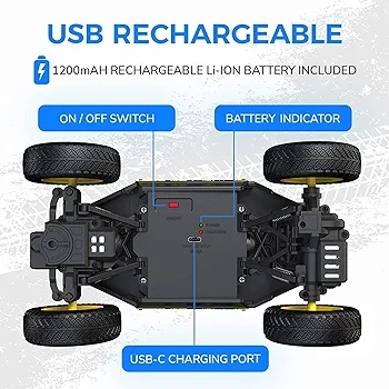 Mirana Nizomi USB Rechargeable Monster Truck | ATV Remote Car with Nitro Boost, Spring Suspensions, InBuilt Battery | Fun RC Toy and Gift for Kids and Boys (Cadmium Yellow)