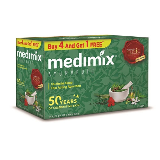 Medimix Ayurvedic 18 Herb Soap Fast Acting Ayurveda, Classic - 125g (Buy 4 Get 1 Free)