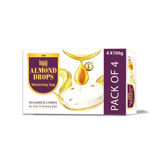 Bajaj Almond Drops - Moisturising Soap With Almond Oil & Vitamin E for Soft & Glowing Skin - 100g  (Pack Of 4)
