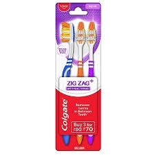 Colgate Zigzag+ Antibacterial Toothbrush Medium - 3pcs