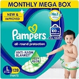 Pampers All Round Protection Diaper Pants- L,  9-14 Kg, Anti Rash Blanket, 100% Wetness Lock, All Night - 64 Pcs