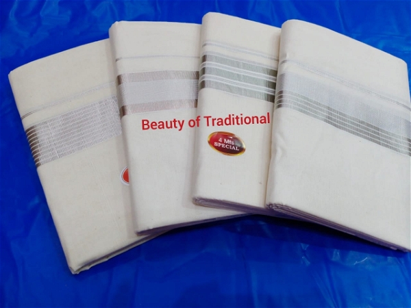 Soft Cotton Silver & Golden Work Dhothi